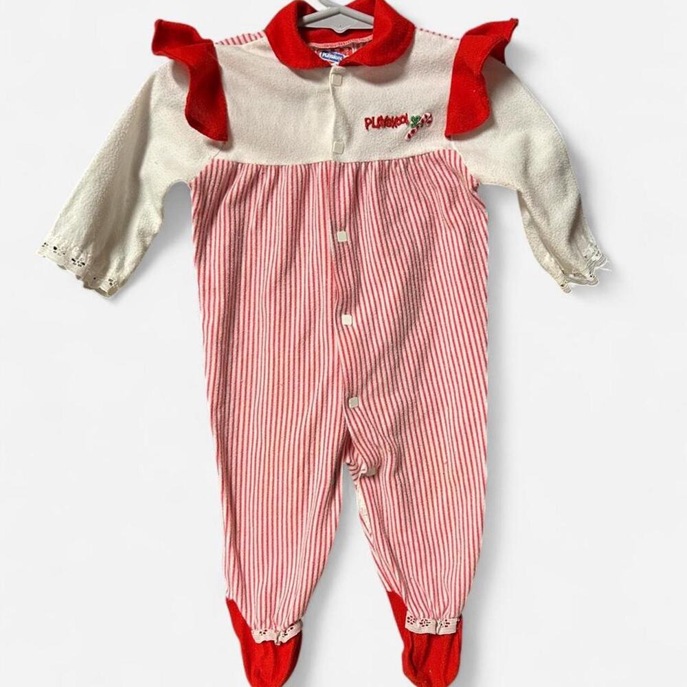Vintage 0-3 months 70s Playskool romper w candy cane Christmas embroidery